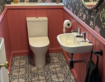 Bead & Butt MDF Panelling in Bathroom painted red