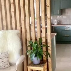 Wooden slat MDF room divider in living room